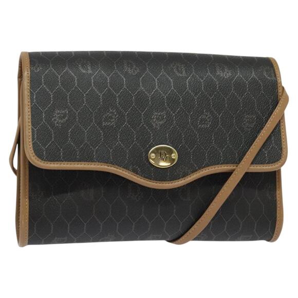 DIOR Honeycomb Canvas Shoulder Bag Pvc Black Gold - Picture 1 of 12